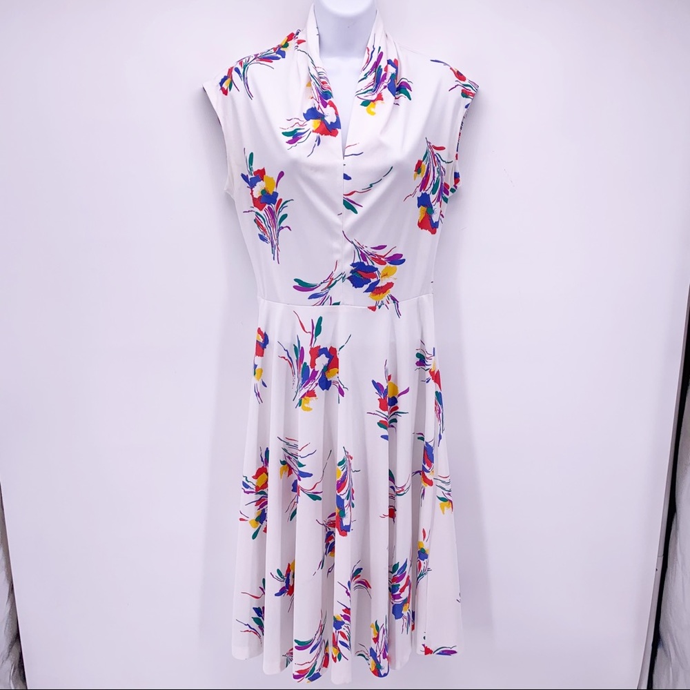 White Floral-Print Cowl Neck Dress